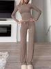 En stock 2025 Otoño Transfronterizo Ropa de Mujer Amazon Caliente Color Sólido Pantalones Manga Larga Casual Moda Traje de Dos Piezas