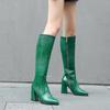 32-43 Otoño e Invierno Europeo y Americano Botas altas gruesas de tacón alto puntiagudas delgadas cremallera lateral patrón cocodrilo cálidas botas altas E7