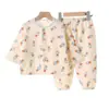 Conjunto de Pijama de Gaze de Algodão de Camada Dupla Classe A para Meninos e Meninas, Conjunto de Duas Peças para Bebês, Roupa Infantil para Primavera, Outono e Verão, Roupa de Primavera para Bebê