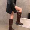 Botas de otoño e invierno para mujer con suela gruesa, botas de caballero sin cordones marrones con efecto adelgazante, botas vaqueras Maillard Western.