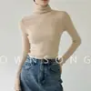 Camiseta interior de punto sin costuras de una sola pieza, engrosada, de cuello alto, elástica en cuatro direcciones, suave y amigable con la piel, 100% lana merino mejorada para mujer