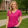 Primavera y Verano 2025 Aliexpress Amazon Ebay Talla Grande Cuello en V Profundo Manga Corta Mujer Holgado Casual Top Camisa Base