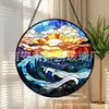 Pingente de vidro colorido pôr do sol onda do mar transfronteiriço, decoração de vidro para casa, decoração de janela, apanhador de sol para jardim