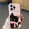 Capa de celular fofa de gato preto para Apple 18 Pro Max, adequada para meninas, com um design estiloso, também compatível com Huawei e Xiaomi 17, apresentando uma grande janela de visualização