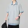 Camiseta Polo Masculina de Manga Curta, Estilo Novo Verão 2026, Falsa Peça Dupla, Solta e Estilosa para Adolescentes, Top Tendência de Meia Manga