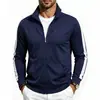 Jaqueta Masculina Casual Amazon Transfronteiriça com Gola Alta Zíper Tricô Blocos de Cor Laterais Listras Solta Primavera Outono Diária