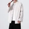 Cardigan V-neck Estilo Chinês Masculino Outono 2026 Algodão-linho Vintage Manga Longa Camisa Solta Casual Novo Top Estilo Chinês