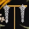 Pendientes de borlas de hojas largas, sencillos, de estilo japonés y coreano, con microincrustaciones de circonitas y borlas de hojas, con forma de ojo de caballo, para mujer