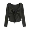 Camiseta Sexy de Manga Larga con Escote en V, Tirantes Múltiples y Cuello Halter para Chicas Atrevidas, Tops Delgados y Elegantes, Camisas Base Elegantes que Resaltan la Figura