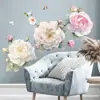Pegatina de Pared de Flor de Peonía y Mariposa Estilo Nórdico Ins Decoración de Pared de Dormitorio Pegatina de Pared de PVC Autoadhesiva