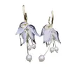 Pendientes de Plata S925 con Aguja, Super Hada Dulce, Borla de Perla en Forma de Pétalo, Pendientes de Diseño Nicho, Sensación de Temperamento, Pendientes de Estilo Festivo