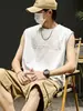 Camiseta sin mangas para hombre, estilo japonés moderno, diseño simple de corte ancho en los hombros, camiseta sin mangas deportiva casual holgada de verano, Ropa para hombre