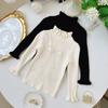 Suave Prendas de Punto para Mujer Otoño e Invierno 2025 Nueva Moda Cuello de Encaje Camiseta Base Tejido Dulce para Niños Mediano y Grande