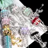 Borla redonda de piedra de ojo de gato con forma de farol, bola de diamante de cerámica suave, cuentas de agujero recto, accesorios para llavero y collar de teléfono móvil.