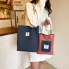 2025 Bolso de Lona de Mezclilla a Cuadros Informal de Moda para Mujer Bolso de Doble Cara para Viajar Bolso Tote Informal Elegante con Bloques de Color