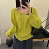 Cárdigan de Punto Verde con Cuello Redondo y Mangas Largas Estilo Coreano Perezoso para Mujer 2026 Nuevo Estilo Otoño Versátil Adelgazante y Rejuvenecedor