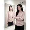 Zhuo Ze [Rayón de 270g] Camiseta de Manga Larga Estilo Coreano Pura Deseo para Mujer, Corte Ajustado, Top Sexy Hombros Descubiertos