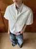 Camisa a Rayas con Cuello Alto y Manga Corta de Alambre de Aluminio con Dobladillo a Rayas Estilo Retro Americano para Hombres y Mujeres, Camisa de Alta Gama Cleanfit para Ropa de Trabajo de Hombre