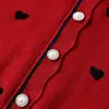 Suéter de Punto con Estampado de Corazones, Cuello Alto y Mangas Largas, Estilo Falso de Dos Piezas para Mujer, Estilo Principios de Primavera 2026, Top Rojo de Moda Ajustado