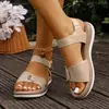 Sandálias de cunha femininas plus size, estilo novo outono 2026, europeias e americanas, com velcro, sapatos de praia modernos de sola grossa para uso ao ar livre