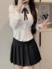 Uniforme JK Deseo Puro Cintura Sexy Camisa de Manga Larga Estilo Preppy para Mujer Top Chic Versátil Ajustado Camisa Blanca Interior