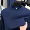 Camiseta Térmica Popular de Manga Longa com Gola Meia-Alta Engrossada, Camada Base para Homens de Meia-Idade, Top Térmico de Lã Dupla Face
