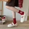 Calcetines Rojos Grandes 2026 Nuevo Otoño e Invierno Calcetines Gruesos Cálidos de Lana para Mujer, Lindos Calcetines de Dibujos Animados de Cachorros, Calcetines de Media Pantorrilla para Mujer