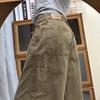 Jeans Americano de Cintura Alta Wide-Leg Solto Feminino 2025 Cáqui Petite Reta Comprimento Total Tendência