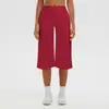 Pantalones capri de yoga de color liso, tela cepillada, estilo europeo y americano, transfronterizos, de cintura alta, control de abdomen, pierna ancha, casual para exteriores, atléticos y para fitness