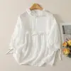 Camisa de Muñeca Patchwork con Borde Fruncido Estilo Artístico y Natural, Holgada y Relajada, Rejuvenecedora, Camisa de Algodón Versátil