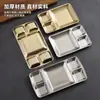 Plato de Acero Inoxidable Estilo Coreano con Compartimentos para Sazonar Barbacoa, Plato Todo en Uno para Salsas para Dipear, Plato para Snacks, Plato Dorado para Salsa de Carne, Plato Plano