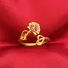 Anel de Ouro de Areia Vietnamita Anel Masculino para Atrair Riqueza e Fortuna, Dragão e Dominador Anel Ajustável Banhado a Ouro de Latão