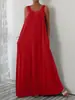 Vestido Casual Plus Size Transfronteiriço com Bolsos Laterais, Estilo 2025, Cor Sólida, Vestido de Verão da Amazon, Estilo Europeu e Americano