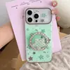 Adecuado para funda de teléfono Apple 17, soporte de estrella de lunares florales verde menta, funda dura 18, cuadros florales de otoño e invierno 15