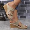 Sandalias europeas y americanas nuevas 2024, sandalias con costuras huecas para mujer, sandalias de cuña cruzadas de tacón alto, zapatillas de talla grande para mujer