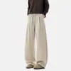 Calça masculina de linho preta de corte reto, caimento solto, versátil, calça casual da moda de outono com caimento curvo, estilo old money