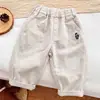 Calças casuais para meninos, coleção primavera e outono, roupas infantis versáteis estilo coreano, design fofo de urso, calças compridas, algodão puro, corte solto