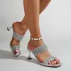 Sandalias Transparentes de Tacón Alto para Mujer, Zapatos Stiletto de Punta Cuadrada y Punta Abierta Completamente Tachonados con Diamantes, Zapatos de Tacón Alto de Verano para Mujer que Son Cómodos y No Cansarán Tus Pies