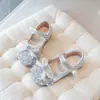 Zapatos de princesa de cristal con diamantes de imitación para niñas de 3 a 6 a 12 años, zapatos de cuero de suela blanda para niños estilo primavera y otoño, zapatos de vestir de actuación con lazo