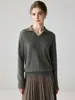 Nueva colección de otoño 100% cachemira pura suéter de cachemira suave para mujer, corte holgado, hombros caídos, cuello en V, jersey casual simple
