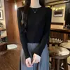 Camada interna canelada de gola redonda, cor sólida, estilo coreano, justa ao corpo, para mulheres, novo modelo outono e inverno, valoriza a silhueta, base de tricô justa ao corpo, lindo suéter feminino
