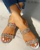 Sandalias de Estrás de Tamaño Grande de Comercio Exterior para Mujer con Tacón Grueso Verano 2025 Nuevas Moda Europea y Americana Ropa Exterior Chanclas de Playa