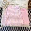 Pijama Longo Feminino para Primavera, Outono e Inverno, Listrado, Desenho Animado Coreano, Tamanho Grande, Conjunto Casual para Casa, Peça Externa Solta
