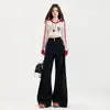 Jeans Preto de Cintura Alta Estilo Coreano, Fluido, para Mulheres, Outono e Inverno, Tamanho Grande, Valoriza o Corpo Tipo Pera, Calça Larga Solta