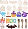 Kit de bricolaje con colgante de madera de grafiti de Halloween, decoraciones en blanco, regalo de madera colgante, pintura artística para niños
