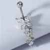 E-commerce Transfronteiriço Europeu e Americano Joia para Piercing de Umbigo em Aço Inoxidável Borboleta Pingente Gota D'água Unha de Umbigo Cravejada com Zircônia Argola de Umbigo
