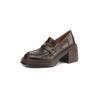 Mocasines gruesos de tacón alto con textura de camelia francesa y forro polar de piel de oveja, Primavera 2025, punta redonda, cuero genuino, zapatos de una sola capa para mujer