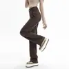 Jeans vintage marrones de cintura alta estrecha pierna recta para mujer Otoño Chica Caliente Aspecto Delgado Sueltos Dosificación Pantalones de Pierna Ancha Versátiles