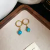 Conjunto de Colar e Brincos com Pingente de Zircônia e Turquesa Estilo Retro Francês Design de Nicho Corrente para Clavícula Luxo Leve Sensação de Alto Padrão
