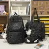 Mochila de Alta Gama con Estampado de Cielo Estrellado Blanco Leche para Estudiantes de Secundaria Niñas, Set de Tres Piezas, Bolso Ligero de Nicho para Tutorías